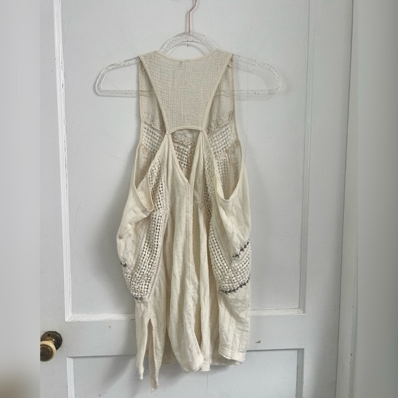 Free People Trinity boho crochet knit eyelet beaded top Size L - Picture 4 of 4